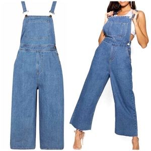 Boohoo Denim Wide Leg Overalls